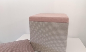 Olivae poef vierkant met roze polka dots